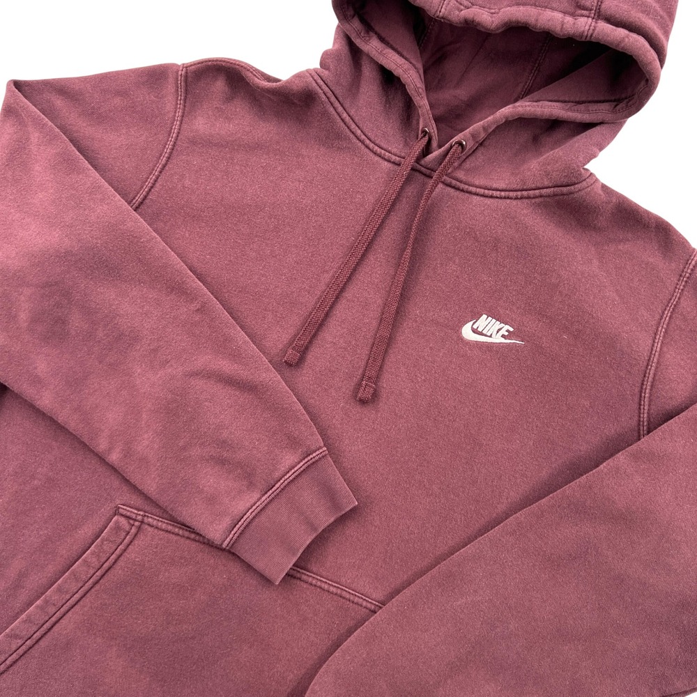 Nike Club Fleece Sportswear Hoodie Mens L Maroon Pullover Swoosh Faded